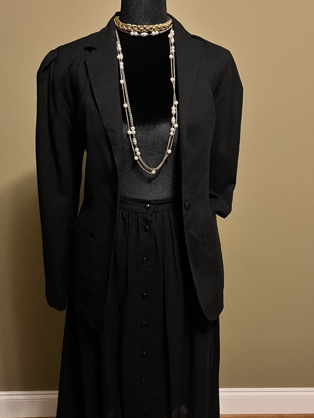 Classic Black Maxi Dress with Matching Black Blazer